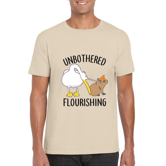 Unbothered Flourishing Capybara Pelican Funny Meme Cute T-Shirt, for men & women, up to size 5XL