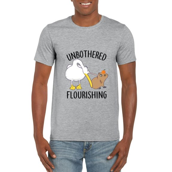 Unbothered Flourishing Capybara Pelican Funny Meme Cute T-Shirt, for men & women, up to size 5XL