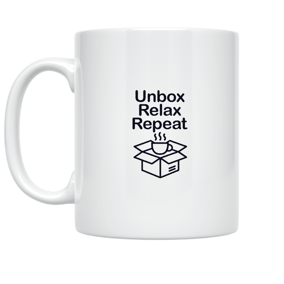 Unbox Relax Repeat Tech Design - Subscription Box Enthusiast - 11 oz Ceramic Coffee Mug