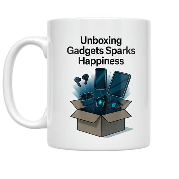 Unboxing Gadgets Sparks Happiness - Tech Enthusiast - 11 oz Ceramic Coffee Mug