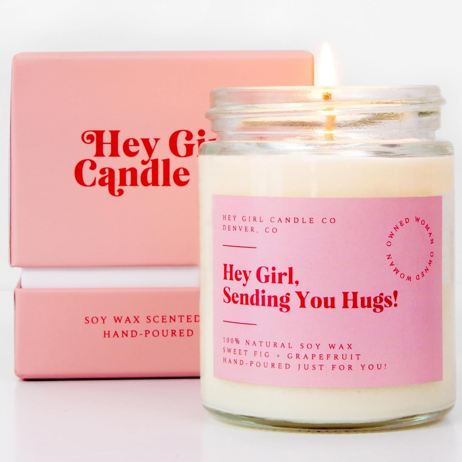 Pink Soy Wax Scented Jar Candle with Sweet Fig and Grapefruit