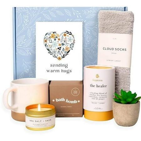 Unboxme Luxe Get Well Soon Gift Box for Women | Organic Self Care Package with Bath Bomb, FLuffy Socks, Mug, Lemon Ginger Tea Set, Candle & Warm Hugs Card | Mother's Day Gifts