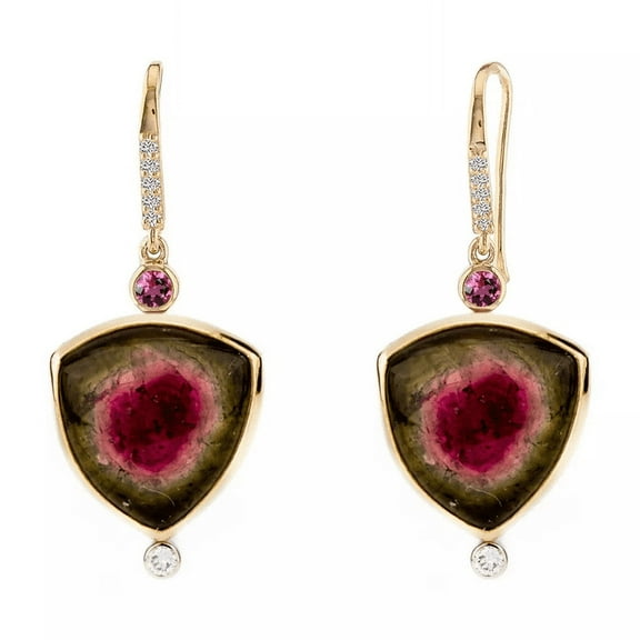 Unbrand 14k Yellow Gold Watermelon Tourmaline Dangle Earrings