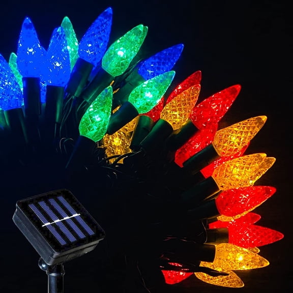HESHENG Solar String Lights, Outdoor C6 Strawberry String Lights, 50 LED Christmas Solar Powered Rechargeable Garden Lights for Xmas Tree, Holiday, Party Courtyard Decor