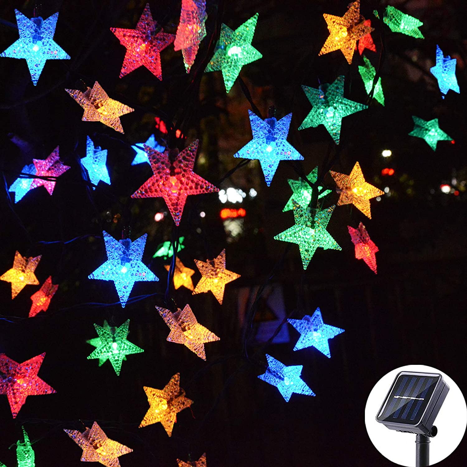 ZOELNIC Solar Christmas Lights Outdoor C6 Star String Lights, 50LEDs Christmas Fairy Lights Solar Operated Rechargeable Garden Lights for Christmas Tree, Holiday, Home Decor