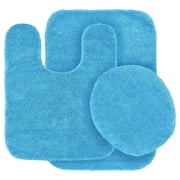 Luxury Traditional Non-Slip 3 piece Bath Mat Set Solid Color Bathroom U-Shaped Contour Rug, Mat and Toilet Lid Cover With Rubber Backing New #6 Turquoise