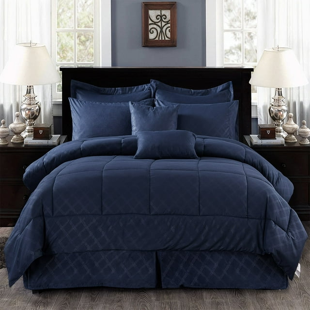 Unbranded 10-piece Solid Color Microfiber Comforter and Sheets Set Navy Queen 10 Pieces or More