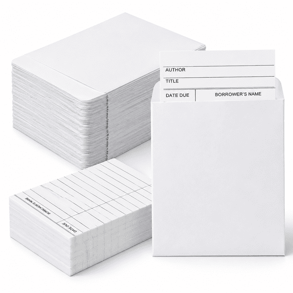 Unbranded 1000-Piece Library Card and Pocket Set, 3.5 x 4.5 Inch Pockets and 3 x 5 Inch Checkout Cards