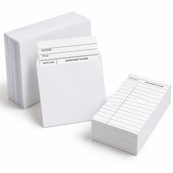 Unbranded 1000-Piece Library Card and Pocket Set, 3.5x4.5 Inch Pockets and 3x5 Inch Checkout Cards