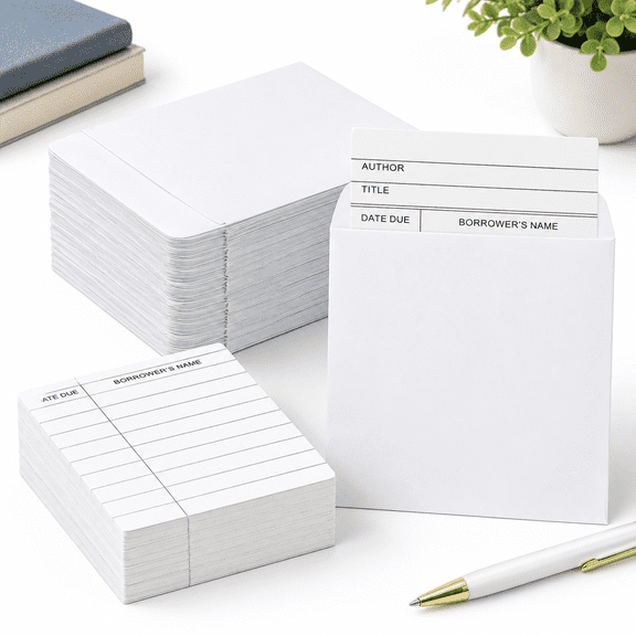 Unbranded 1000-Piece Library Card and Pocket Set, 3.5x4.5 Inch Pockets and 3x5 Inch Checkout Cards