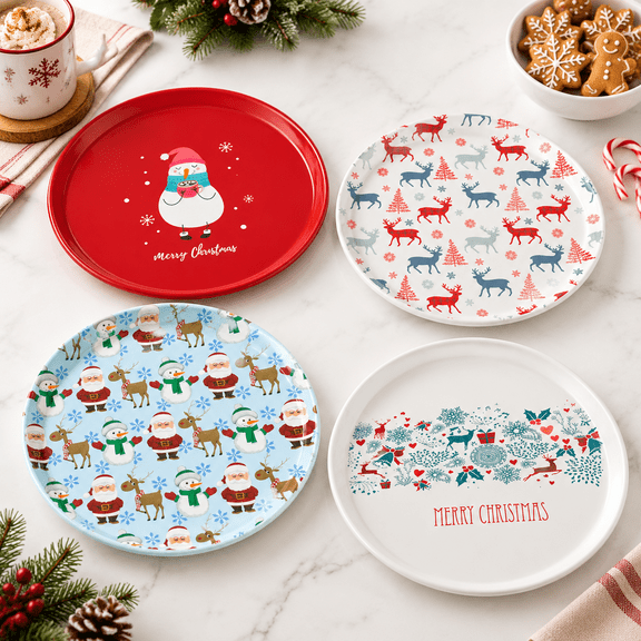 Unbranded 14.13 x 13.98 x 2.28 in Round Holiday Serving Trays, Set of 4