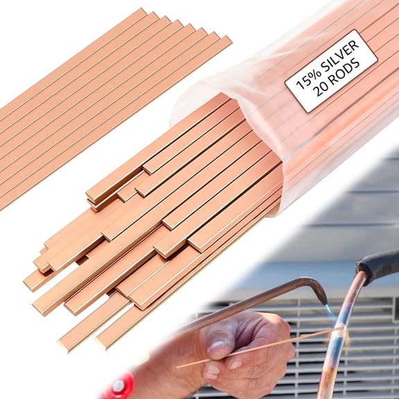 Unbranded 15% Silver Brazing Rods, Silver Solder Phos Copper Brazing Alloys Flat Welding Rods for Air Conditioning Cold Storage Equipment (20Pcs)