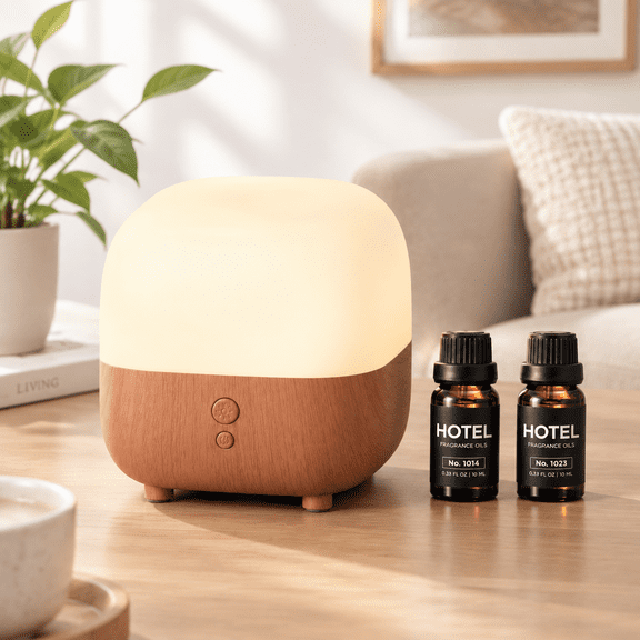 Unbranded 150ml Yellow USB- Oil Diffuser with 2 Hotel Collection Fragrance Oils