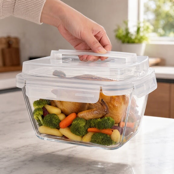 Unbranded 17 Cups / 132 Oz / 3900ml Large Glass Food Storage Containers with Lids - Leakproof, BPA-Free Large Meal Prep Container Ideal for Roasting Turkey, Store Leftover - Microwave & Oven Safe