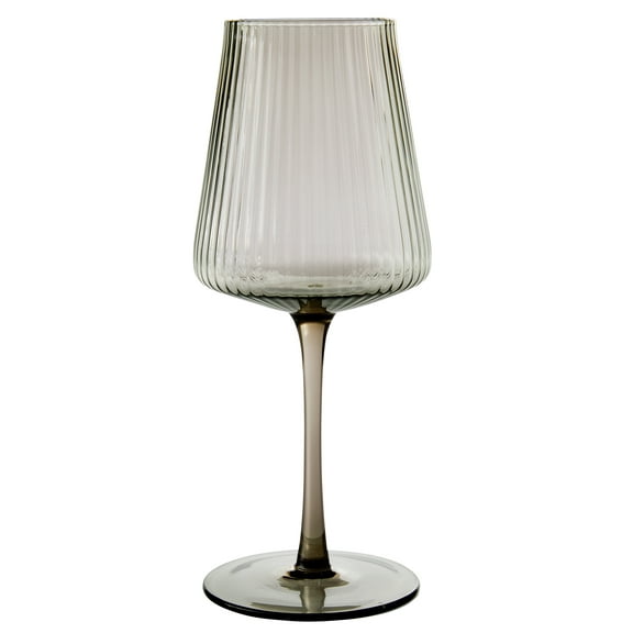 Unbranded 17 oz Ribbed Wine Glass, Gray Smoke