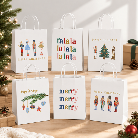 Unbranded 18-Pack Watercolor Nutcracker Paper Gift Bags with Handles