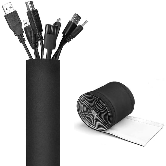 Unbranded 2 Pack Cable Management Sleeve, 130" Cord Organizer System with Hook&Loop for TV Computer Office Home Entertainment, Flexible Cable Sleeve Wrap Cover Wire Hider System -Black, 2 Large