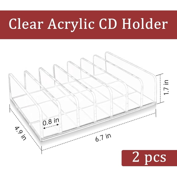 Unbranded 2 Pcs Clear Acrylic CD Holder, DVD/CD Display Rack & CD Storage Box & Vinyl Record Storage Stand Holds up to 14 Standard CD Cases for Media Shelf Storage and Organization
