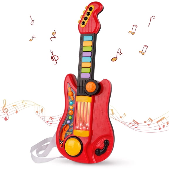 Unbranded 2-in-1 Kids Toy Guitar and Piano Keyboard, Foldable Musical Instrument for Toddlers 3-5, Light Up Learning Toy with Infrared Sensors