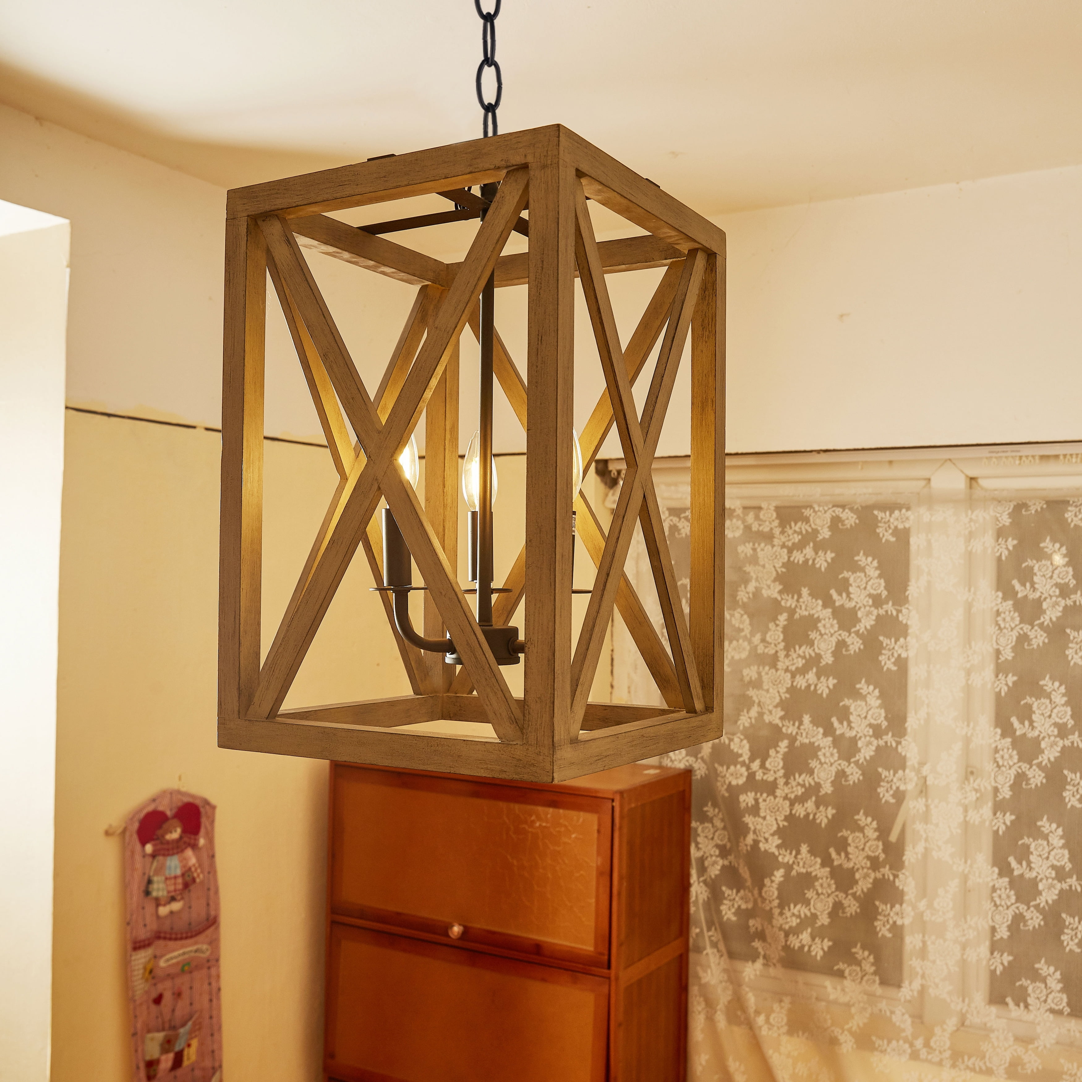 Rustic Black and Wood Candle Style Chandelier