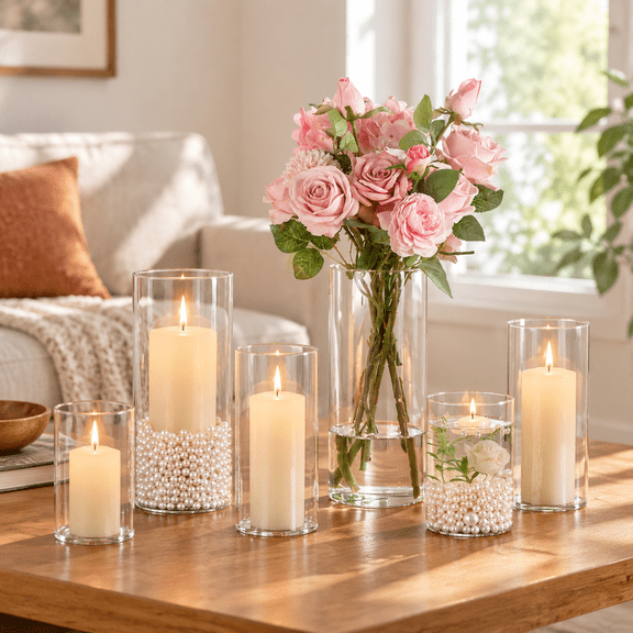 Unbranded 3-Piece Clear Glass Hurricane Candle Holder Set, Multiple Sizes