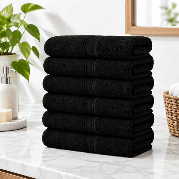 Unbranded 35x70 Inch Black 6-Pack Terry Cotton Bath Sheet Set