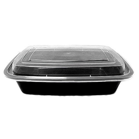 Unbranded 38 oz. Black Rectangular Microwaveable Food Take-Out Containers w/Lid (Pack of 25)