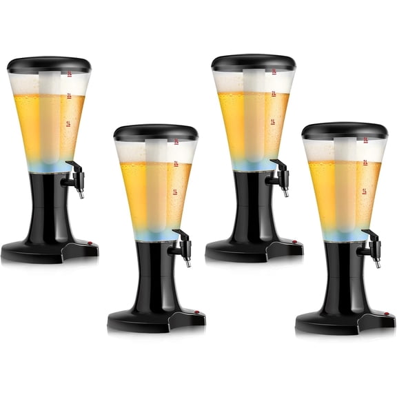 Unbranded 4 PCS Beer Dispenser 3L/101 OZ Capacity, Drink Beverage Tower Dispense with Colorful LED Lights & Removable Ice Tube, Alcohol Whiskey Liquor Tower Dispenser for Parties Home Bar Use