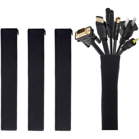 Unbranded 4 Pack Cable Management Sleeve, 19-20 Inches Cord Organizer System with Zipper for TV Computer Office Home Entertainment, Flexible Cable Sleeve Wrap Cover Wire Hider System -Black