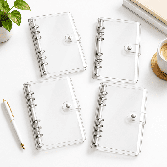 Unbranded 4-Pack Clear A6 6-Ring Mini Binders for Budget Planning and Journaling