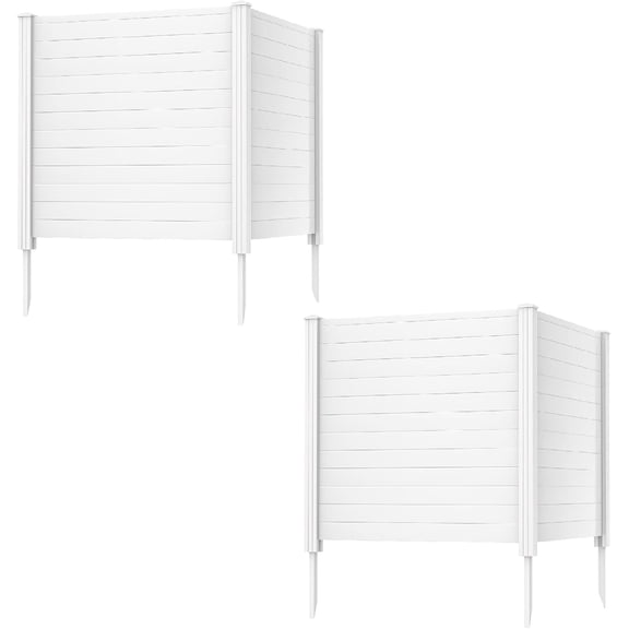 Unbranded 4 Panels Air Conditioner Fence, 48" W X 48" H Outdoor Privacy Fence Panels with 6 PVC Stakes, Vinyl Picket Fences Freestanding Trash Can Enclosure for Garden Patio Lawn, Easy Assembly