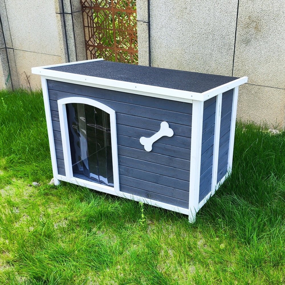 40.55" Gray and White Wooden Folding Dog House