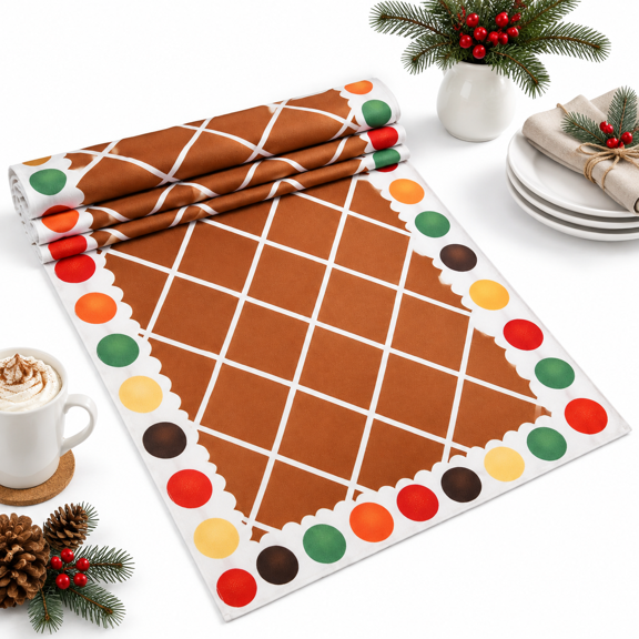 Unbranded 40 x 300 cm Christmas Gingerbread Table Runner Holiday Decoration