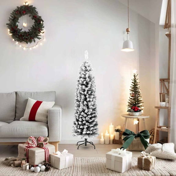 Xntwite 5 ft Slim Flocked Artificial Christmas Tree, 265 Tips, Space Saving
