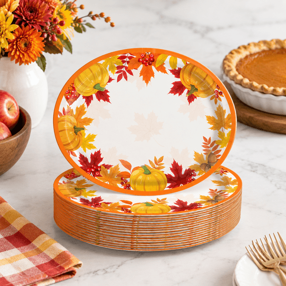 Unbranded 50 Count 10x12 Inch Oval Disposable Fall Thanksgiving Paper Plates