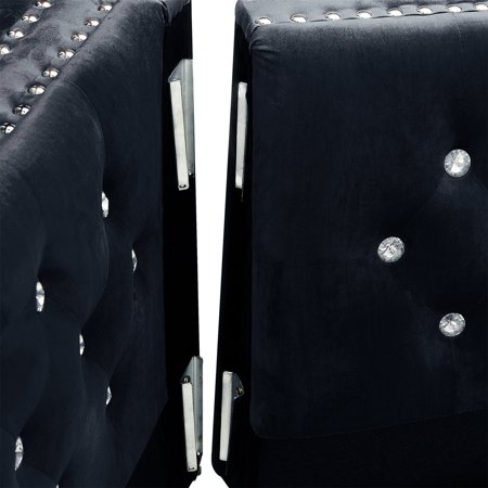 Unbranded 59.4 Inch Wide Velvet Sofa with Jeweled buttons - 59.4"Wx32 3"Dx29.1"H Black