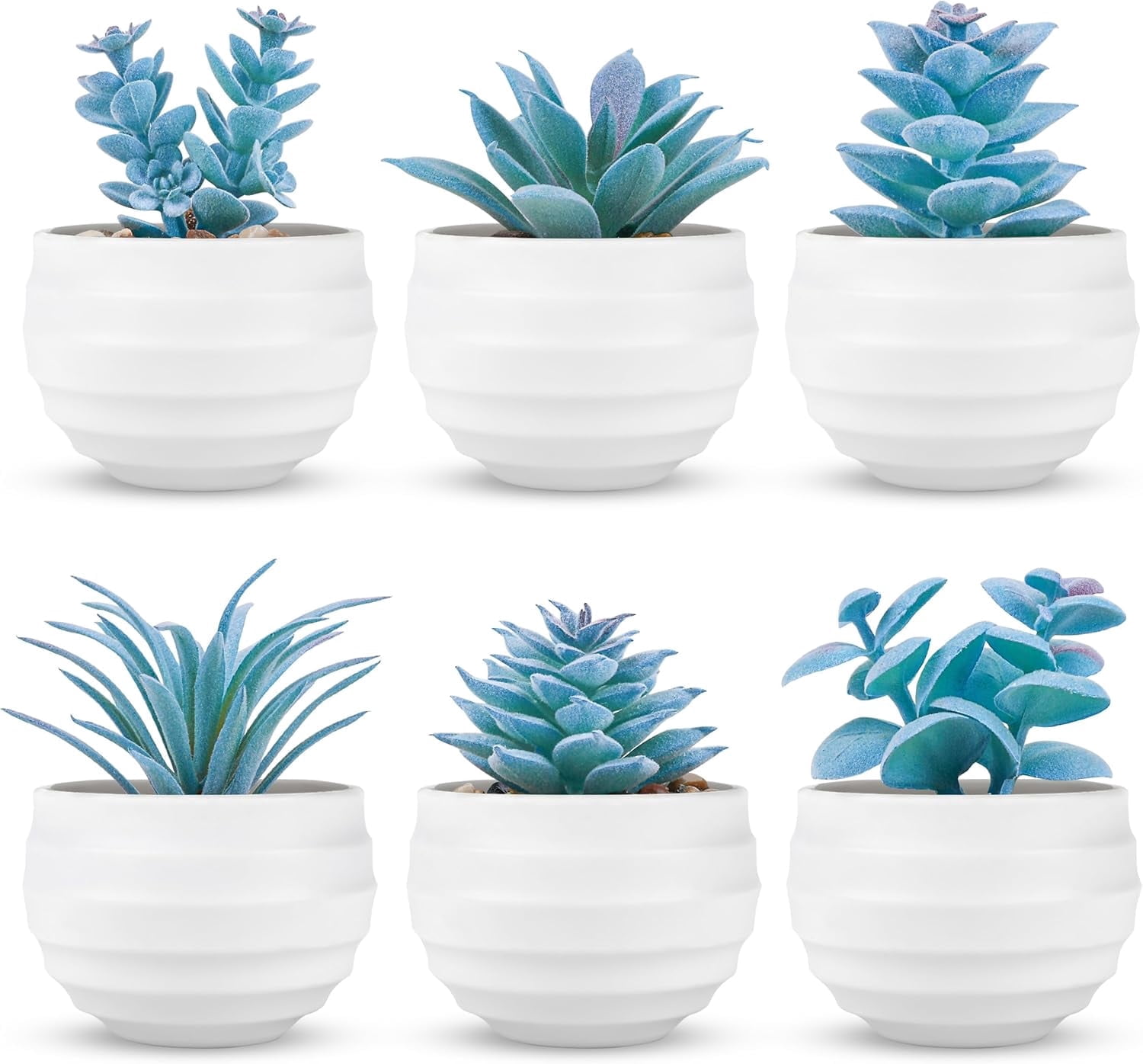 Unbranded 6 Pack Blue Succulents Plants Artificial in Pots Small Fake Plants for Blue Bathroom Bedroom Home Decor Aesthetic Home Decor