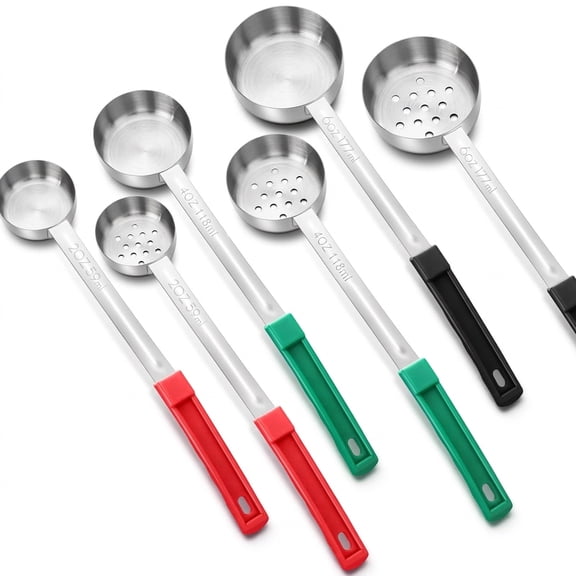 Unbranded 6 Piece Portion Control Serving Spoons, 2 oz, 4 oz, 6oz Sizes, Slotted and Unslotted