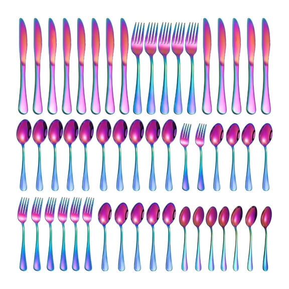 Unbranded 60 Pieces Rainbow Silverware set for 12, Colorful Stainless Steel Flatware Cutlery Set, Kitchen Utensils Set Include Knife Fork Spoon, Tableware Set With Titanium Plated, Dishwasher Safe