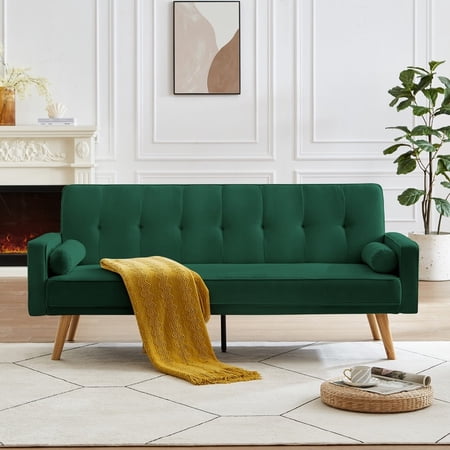 Unbranded 72"Linen Chesterfield Sofa, Upholstered Button Tufted Sofa with 2 Upholstered Pillows Green