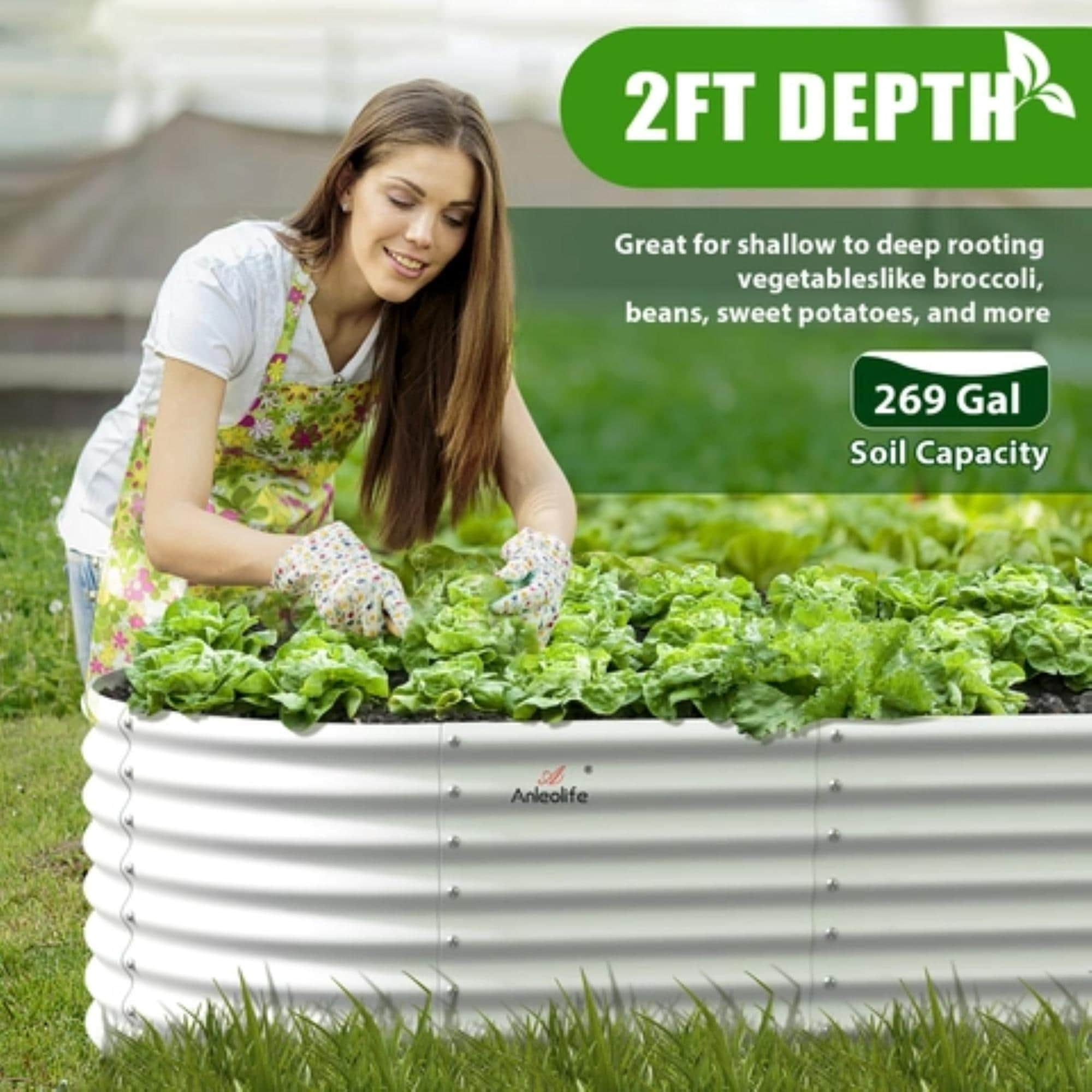 WORKPRO 37in Outdoor Galvanized Raised Garden Bed with Legs and Wheels White