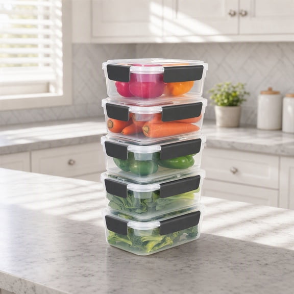 Unbranded 7cup Plastic Food Storage Containers With Lids For Leftover,5pk BPA free,Stackable and Nestable,Snaplock Lid ,Freezer Dishwasher Microwave Safe