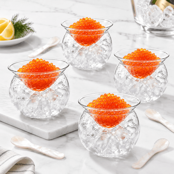 Unbranded 8-Piece Glass Caviar Serving Set with 4 Shell Spoons