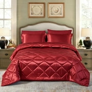 Unbranded 8 Piece Luxury Silky Satin Comforter Set Burgundy King 8 Piece
