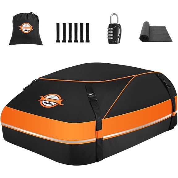 Unbranded Aerodynamic Rooftop Cargo Carrier Bag, 15 Cubic Feet Waterproof Car Top Carrier for All Vehicles with/Without Racks, Holds Luggage for 2-4, Includes Anti-Slip Mat, Storage Bag, Luggage Lock