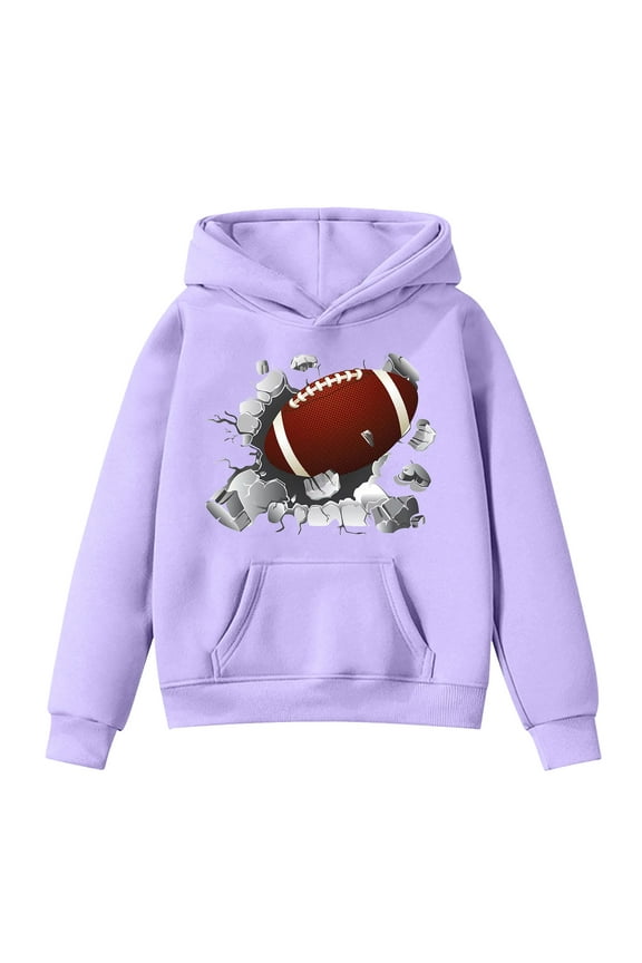 Affordable girls' sweatshirts Youth Football Fan Retro Sports Pullover Hoodie for Girls Team Athletic Sweatshirt Purple 11-12Years