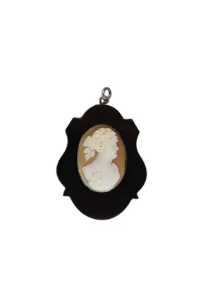 Pre-Owned Unbranded Agate Framed Shell Cameo Pendant, Shell, Women Bust Facing Right