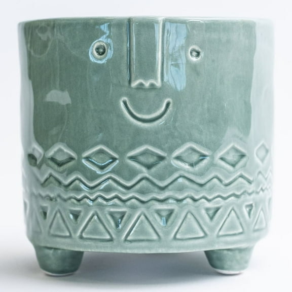 Unbranded Aqua Green Friendly Face Footed Planter