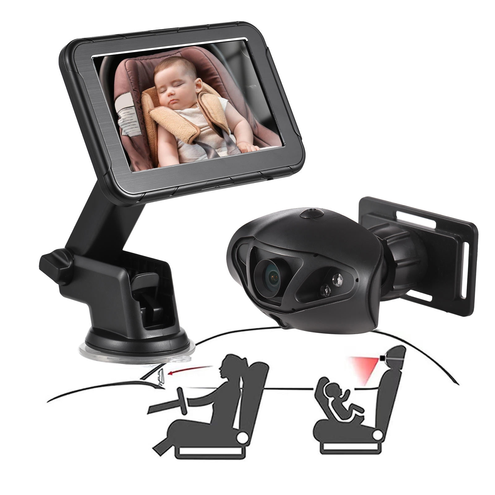 Unbranded Baby Car Monitor with High Resolution 5 Inch Display Camera for Rear Facing Seat 150° Wide View Night Vision Mirror Camera Black