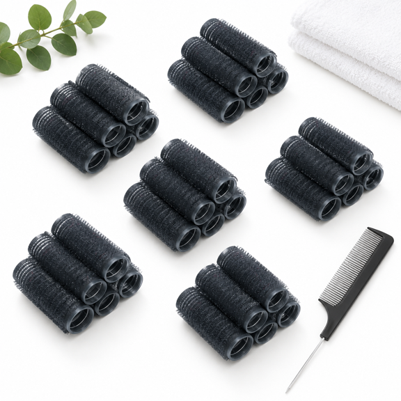 Unbranded Black 0.6*2.4 Inch Small Heatless Hair Rollers for DIY Curly Hairstyles